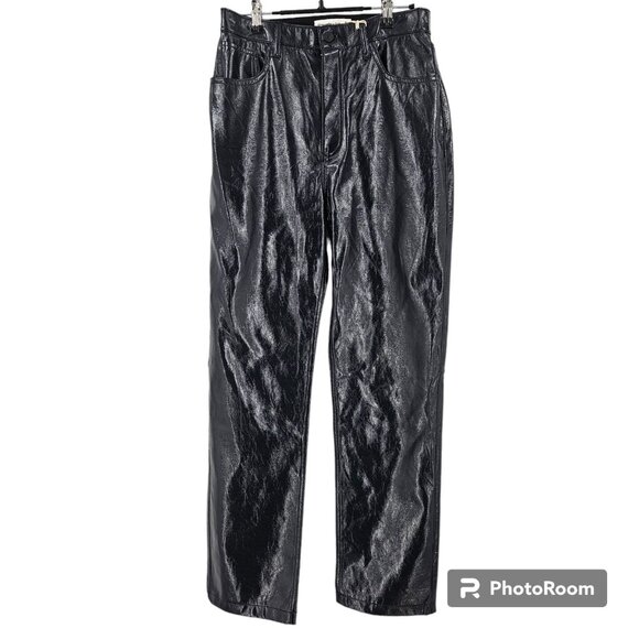 Abercrombie & Fitch Black 90s Straight Ultra High Rise Vegan Leather NWT Size 28 - Picture 1 of 8